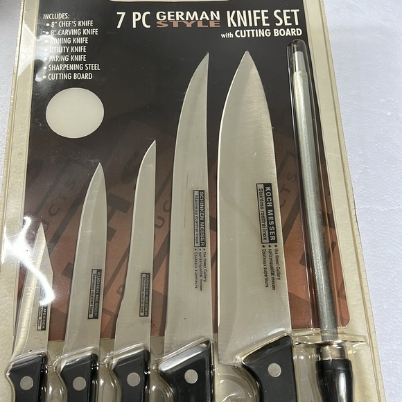NWT LHS PRODUCTS 7 PC GERMAN STYLE KNIFE SET WITH CUTTING BOARD - Picture 2 of 5